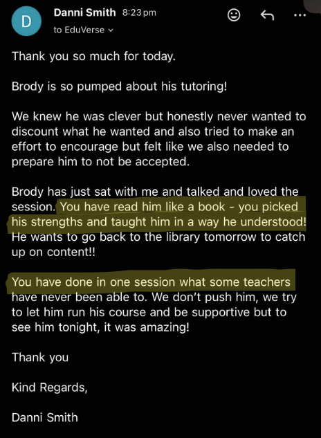 Parent testimonial from Danni about Brody's progress