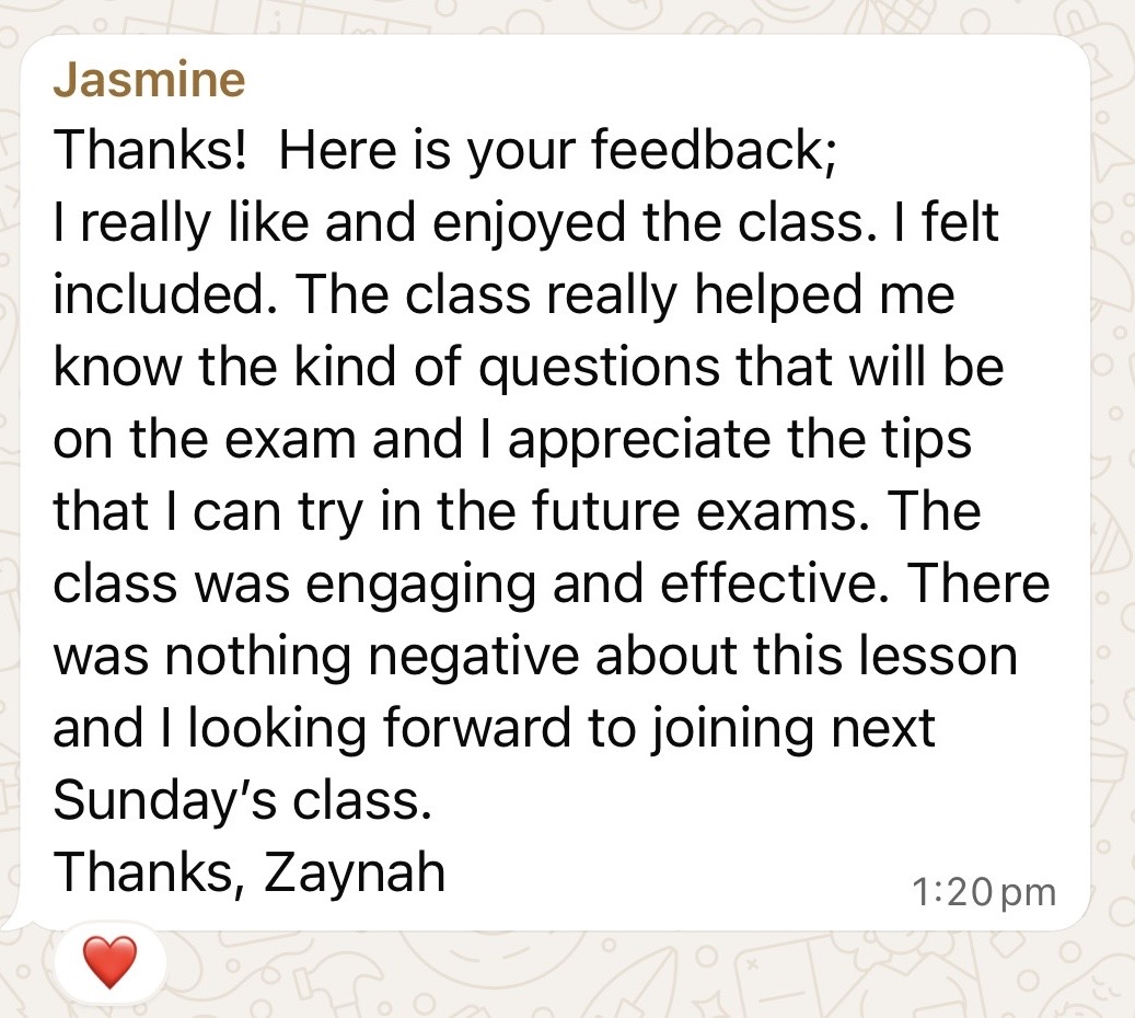 Student testimonial from Zaynah about feeling included